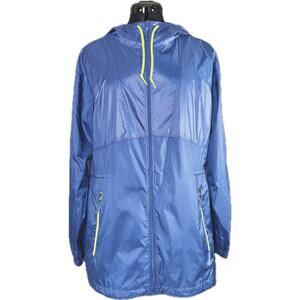 Columbia Blue Windbreaker Women’s Large Lightweight Rain Jacket Hooded Full Zip
